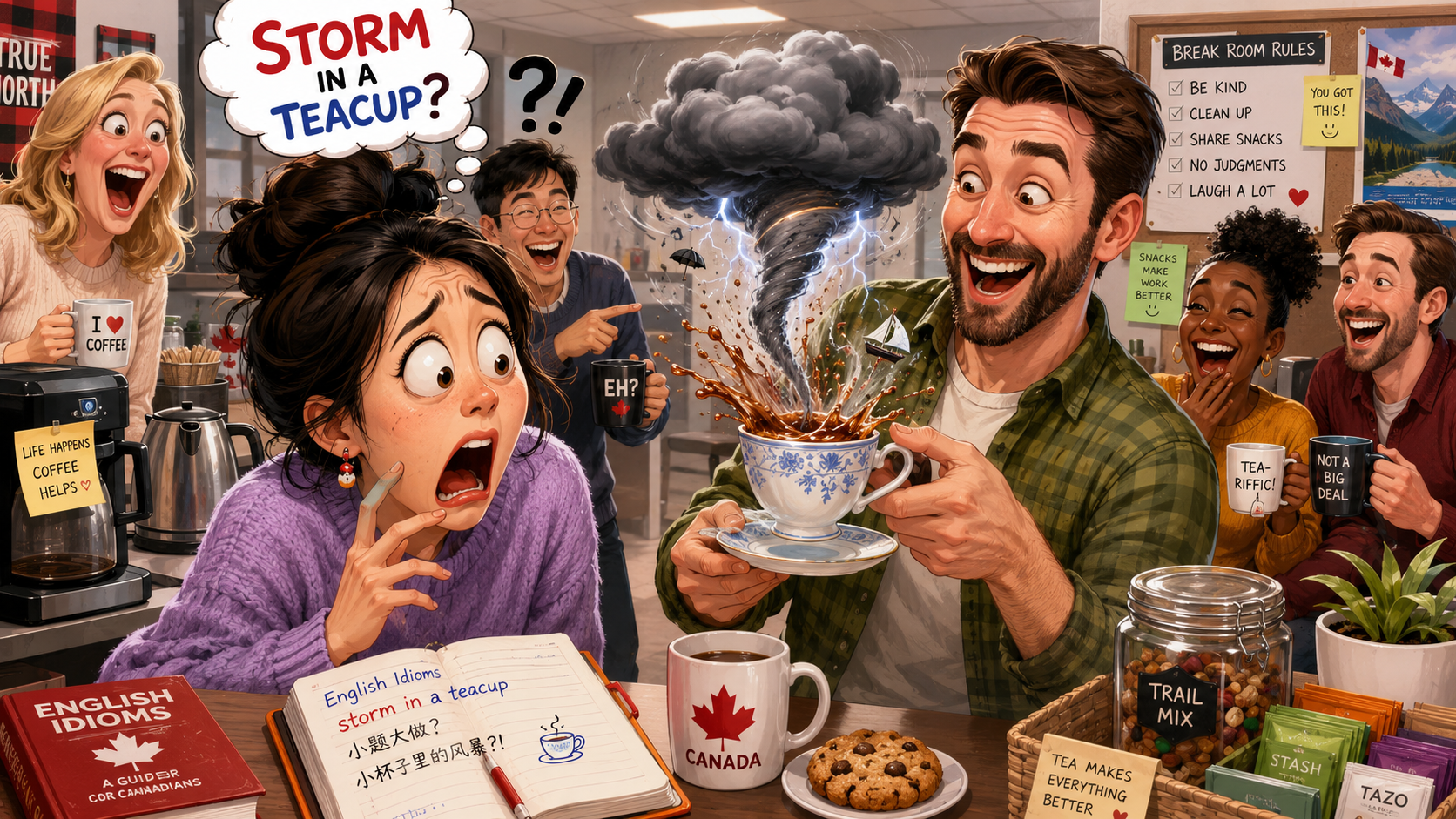 美剧学英语:加拿大办公室同事说“storm in a teacup”,我低头看了看他的咖啡杯…… - 加拿大办公室同事说“storm in a teacup”,我低头看了看他的咖啡杯……