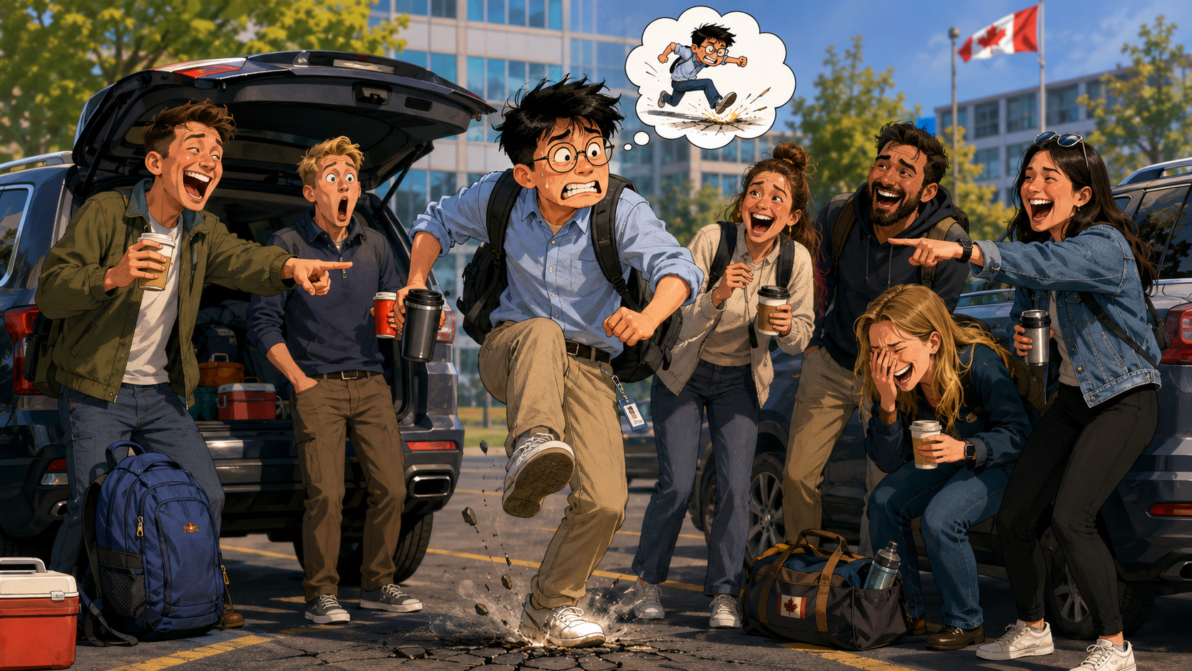 美剧学英语:加拿大公司团建出发前,同事说“hit the road”,我差点真去踹停车场的路…… - 加拿大公司团建出发前,同事说“hit the road”,我差点真去踹停车场的路……