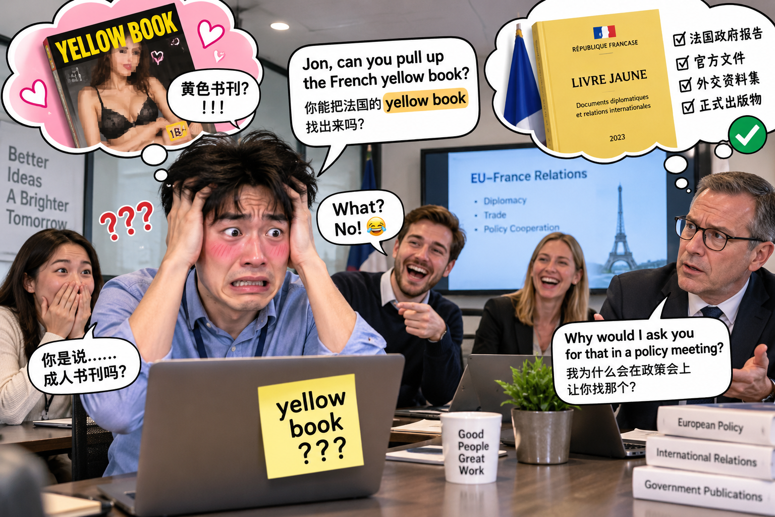 美剧学英语：加拿大办公室开会，同事让我找“yellow book”，我差点没敢打开电脑 - 加拿大办公室开会，同事让我找“yellow book”，我差点没敢打开电脑