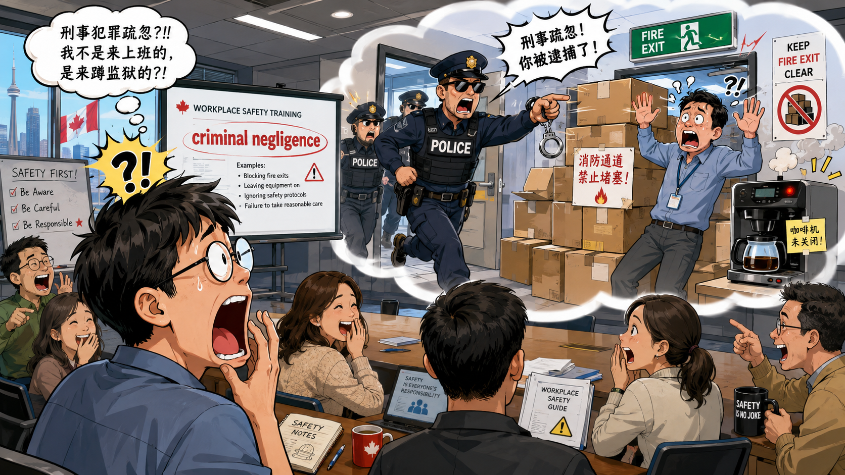 美剧学英语:加拿大办公室安全培训听到“criminal negligence”,我差点以为同事要被警察带走…… - 加拿大办公室安全培训听到“criminal negligence”,我差点以为同事要被警察带走……