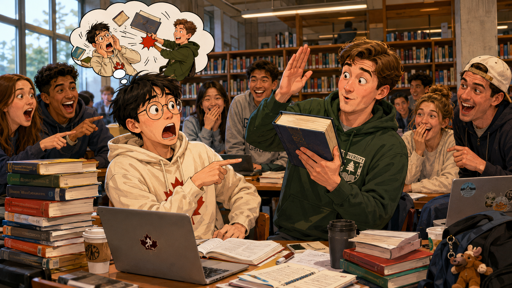 美剧学英语:加拿大大学图书馆,室友说要“hit the books”,我真以为他要拿书出气 - 加拿大大学图书馆,室友说要“hit the books”,我真以为他要拿书出气