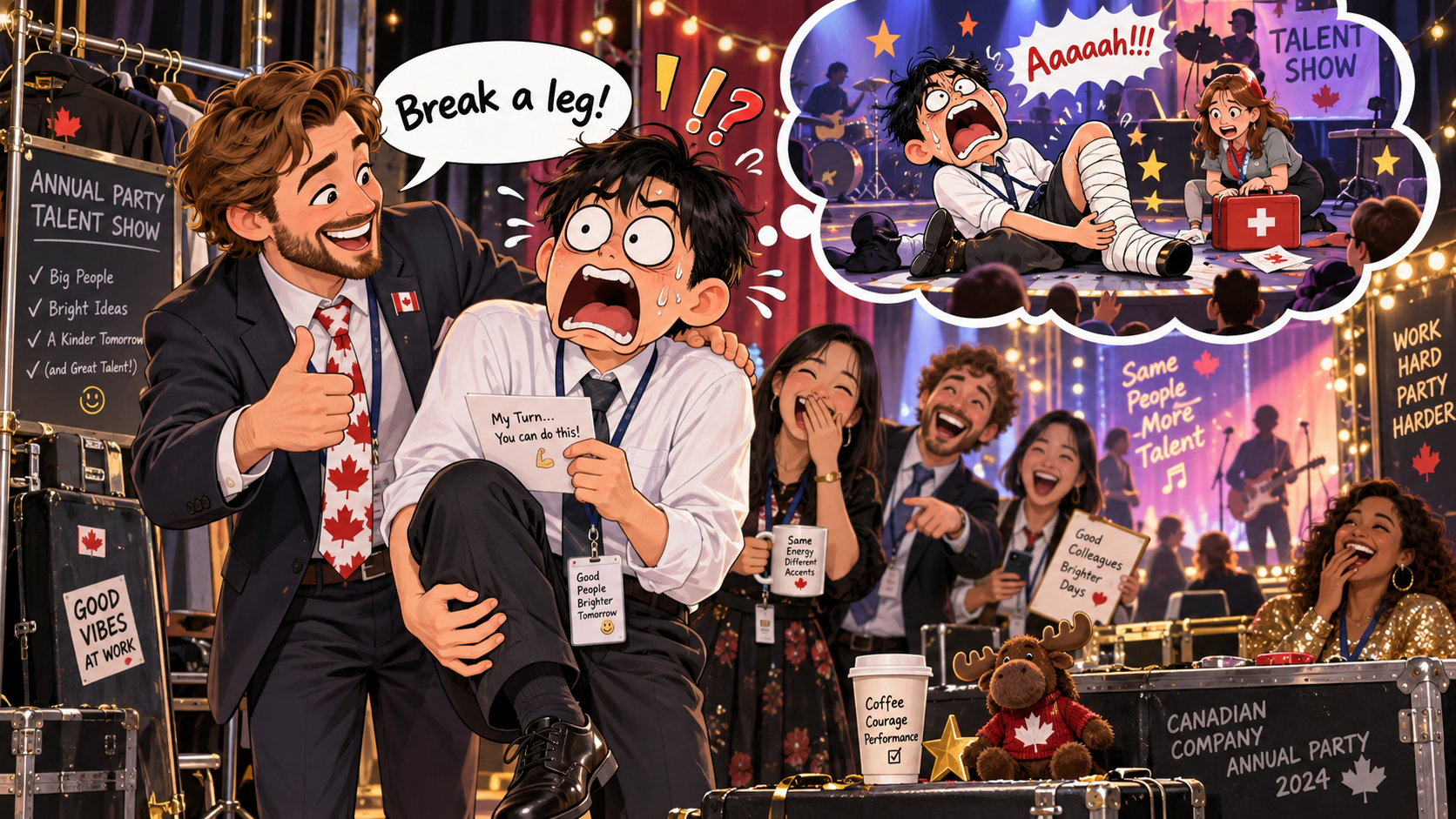 美剧学英语:加拿大公司年会彩排,同事冲我喊“break a leg”,我差点去找急救箱…… - 加拿大公司年会彩排,同事冲我喊“break a leg”,我差点去找急救箱……