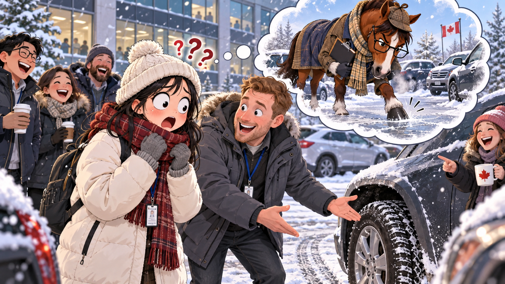 美剧学英语：加拿大办公室停车场：同事说我得有点“horse sense”，我竟然开始问马懂不懂冰雪路 - 加拿大办公室停车场：同事说我得有点“horse sense”，我竟然开始问马懂不懂冰雪路