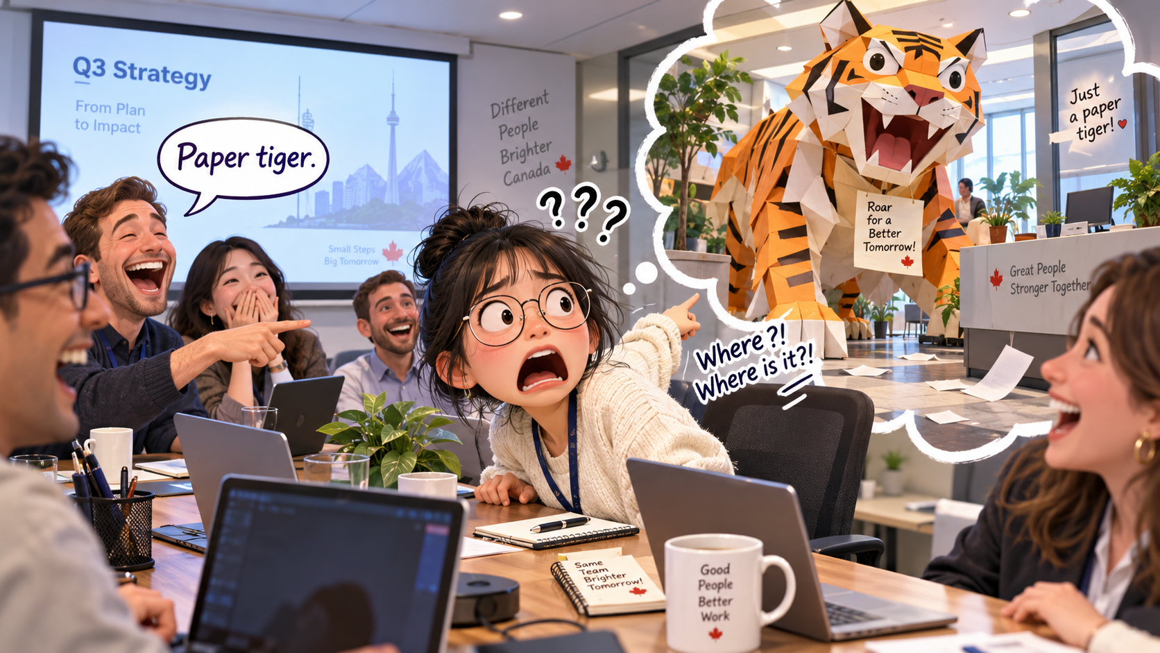 美剧学英语:加拿大办公室开会,同事说“paper tiger”,我真去找那只纸老虎了…… - 加拿大办公室开会,同事说“paper tiger”,我真去找那只纸老虎了……