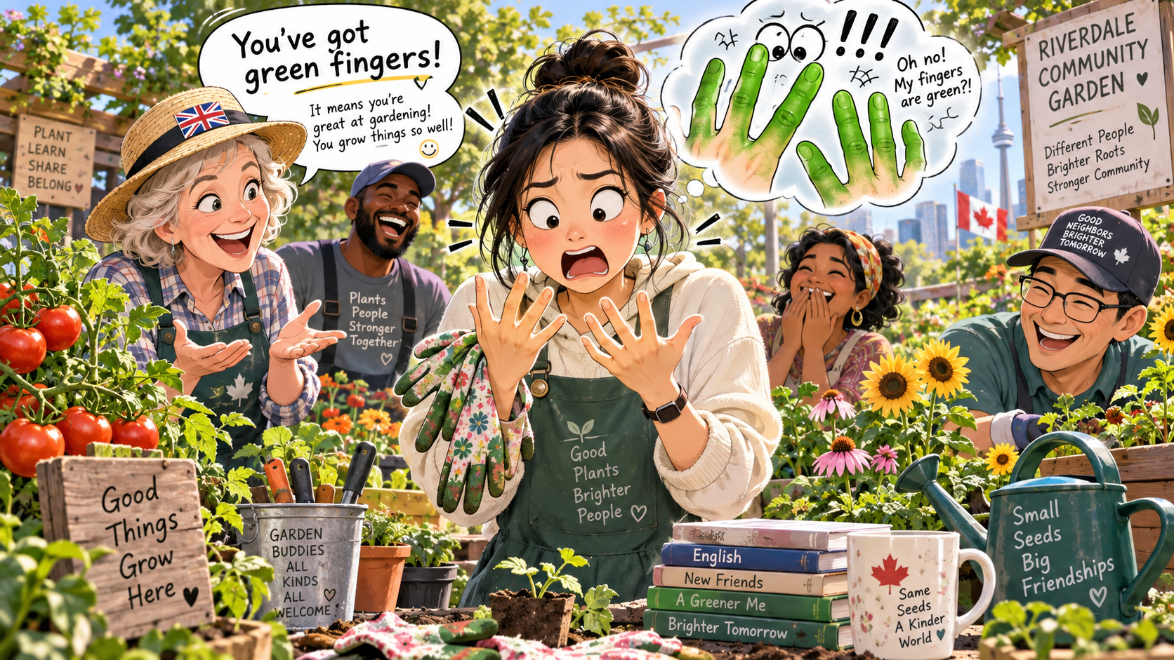 美剧学英语：加拿大社区花园邻居夸我“green fingers”，我低头检查了半天手指…… - 加拿大社区花园邻居夸我“green fingers”，我低头检查了半天手指……