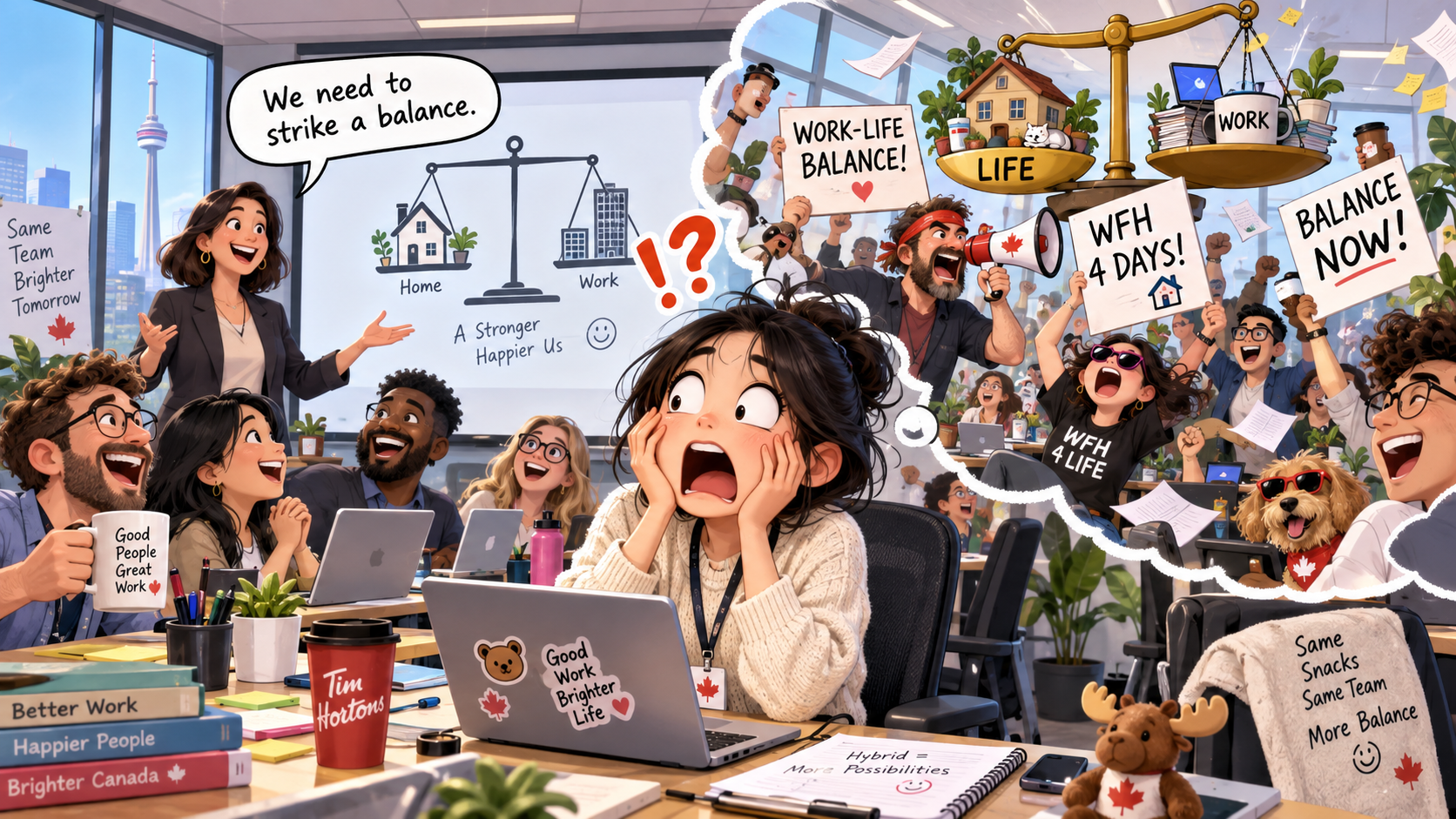 美剧学英语:strike a balance - 加拿大公司开会,经理说“strike a balance”,我差点以为大家要罢工了