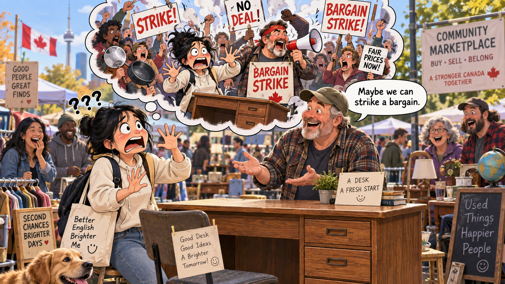 美剧学英语:strike a bargain - 加拿大Facebook Marketplace砍价,对方说“strike a bargain”,我差点以为他不卖了……
