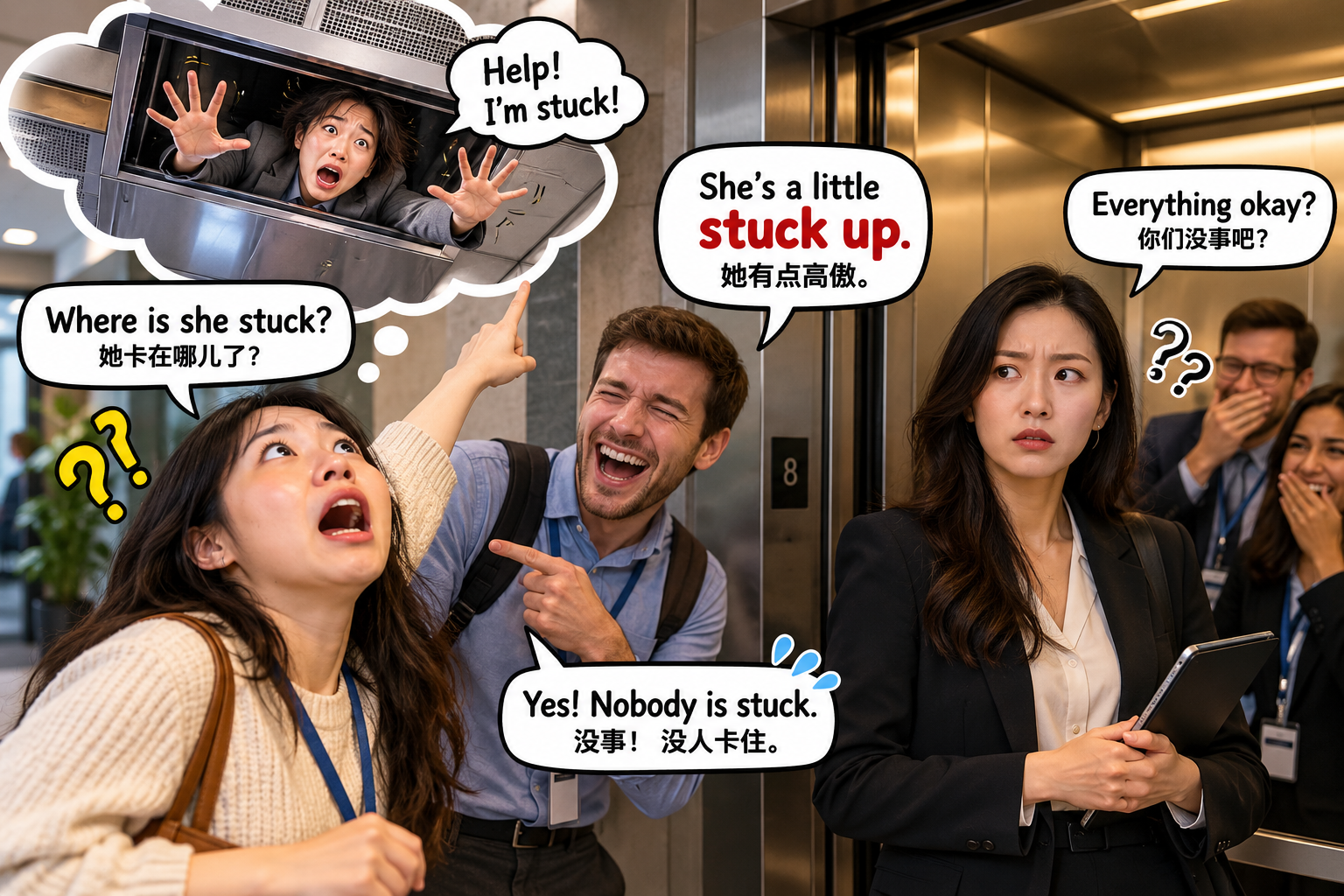 美剧学英语：stuck up - 加拿大办公室同事说她“stuck up”，我还真跑去找她卡哪儿了
