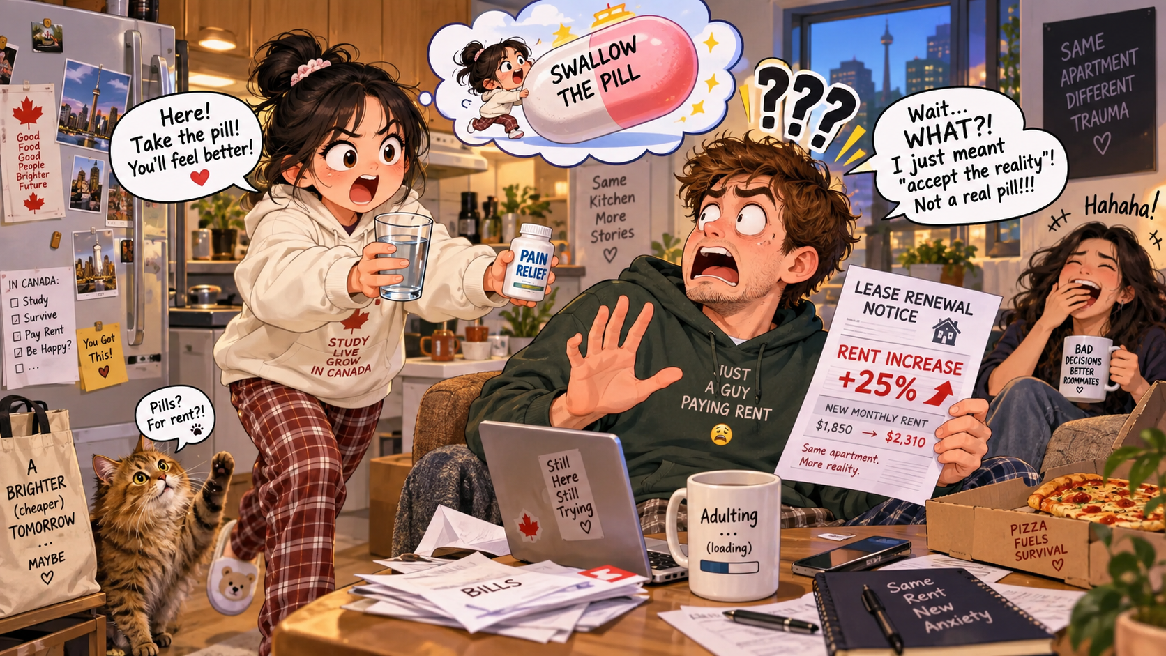 美剧学英语：swallow the pill - 加拿大公寓续租时，室友说“swallow the pill”，我真去药箱找药了