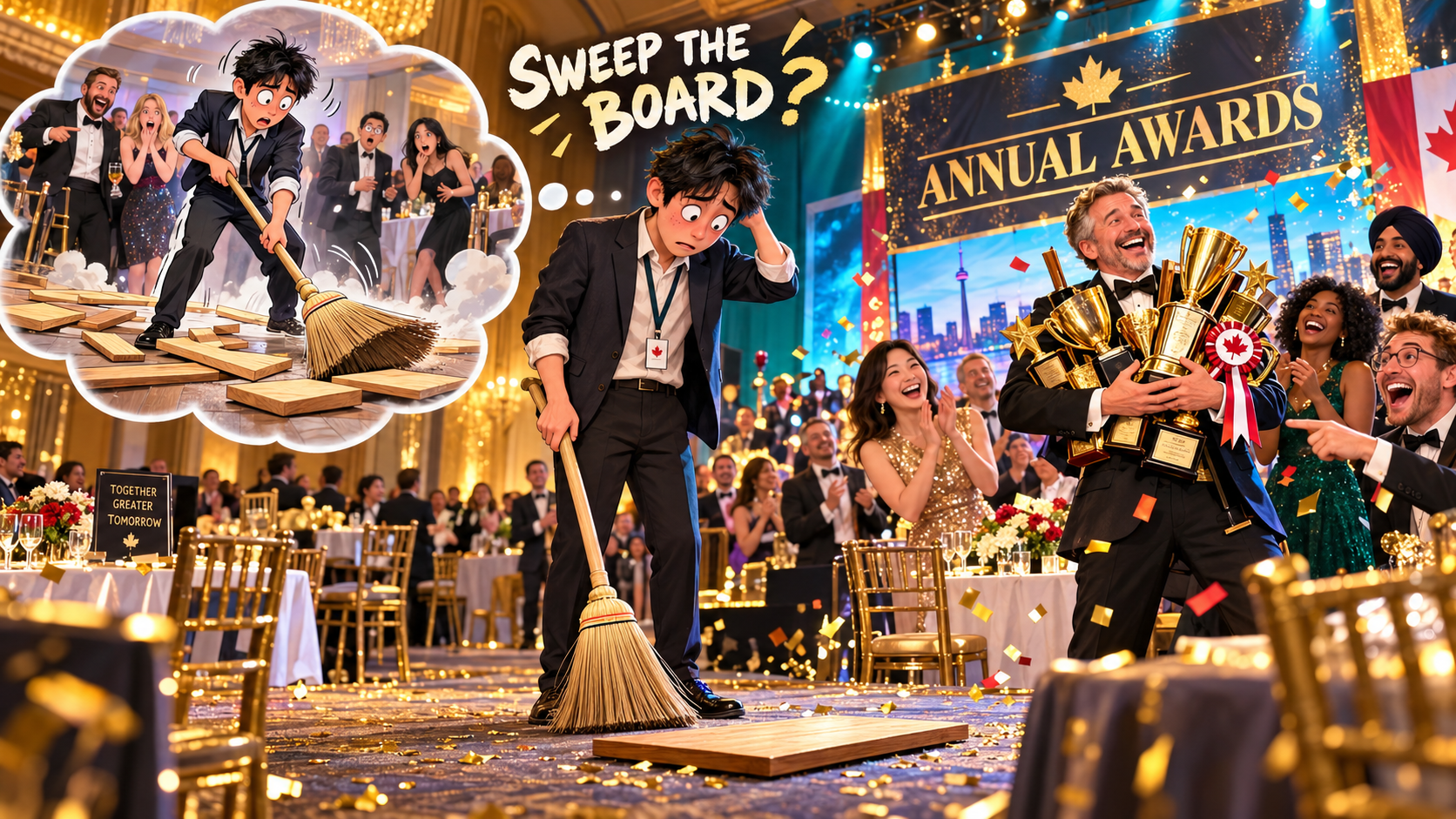 美剧说英语：sweep the board - 加拿大公司年会，同事说我们要“sweep the board”，我默默去找扫帚……