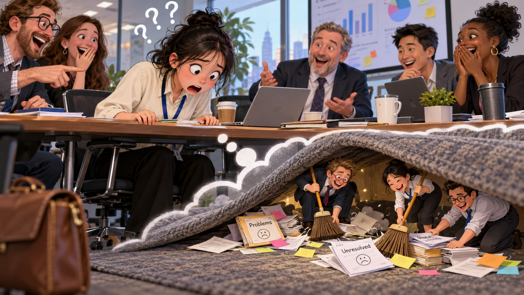 美剧学英语:sweep under the rug - 加拿大办公室开会,同事说“sweep it under the rug”,我真的低头找了地毯……