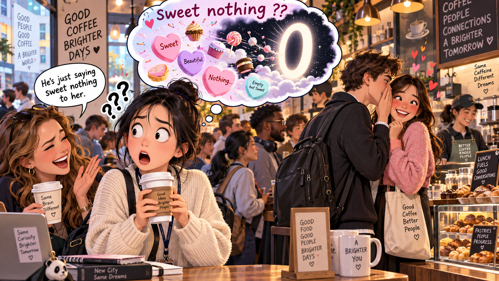 美剧学英语：sweet nothing - 加拿大咖啡店里，同事说他们在说“sweet nothings”，我以为两个人什么都没说