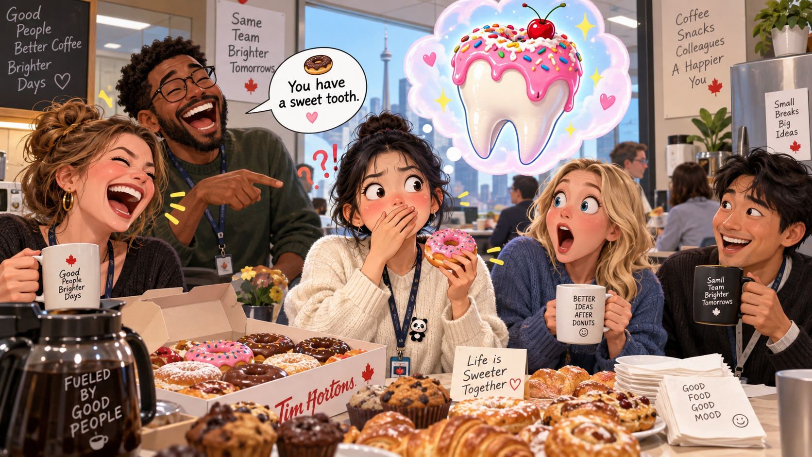 美剧学英语：sweet tooth - 加拿大办公室下午茶，同事说我有“sweet tooth”，我差点给她看牙……