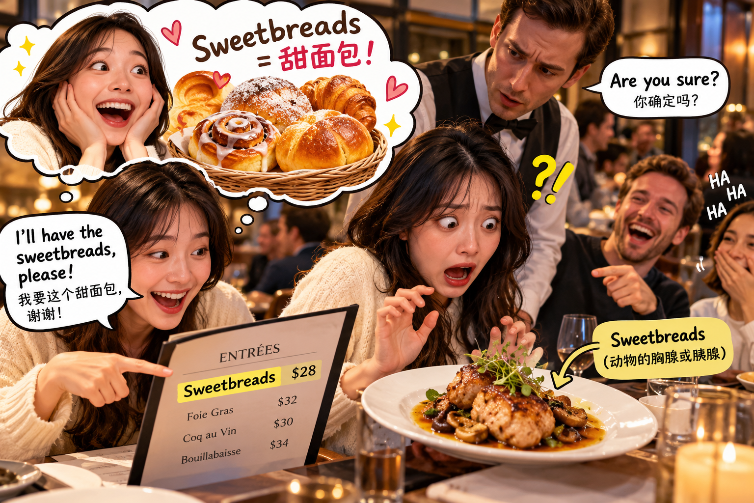 美剧说英语：sweetbread - 加拿大餐厅点餐，看到“sweetbread”我以为是甜面包，结果服务员端上来一盘肉……