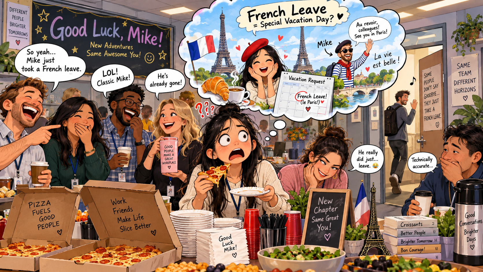 美剧学英语：take a French leave - 加拿大办公室同事说他take a French leave，我转头去问HR：法国假一年有几天？