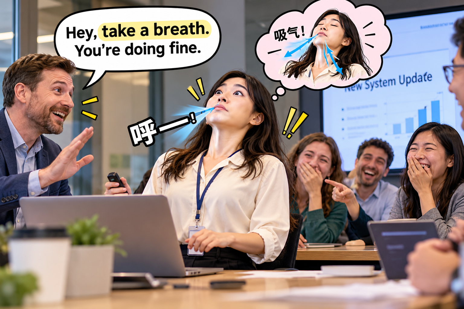 美剧说英语:take breath - 加拿大办公室开会,同事让我“take a breath”,我差点当众表演深呼吸……