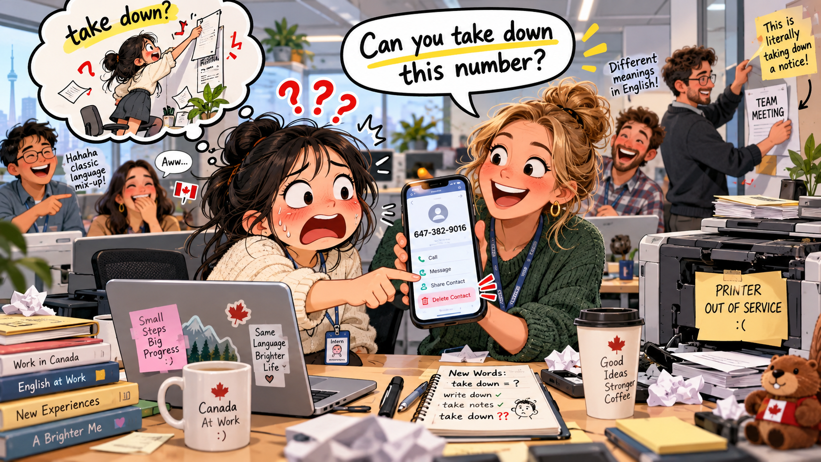 美剧学英语:take down - 加拿大办公室里同事让我“take down his number”,我差点把他的号码删了……
