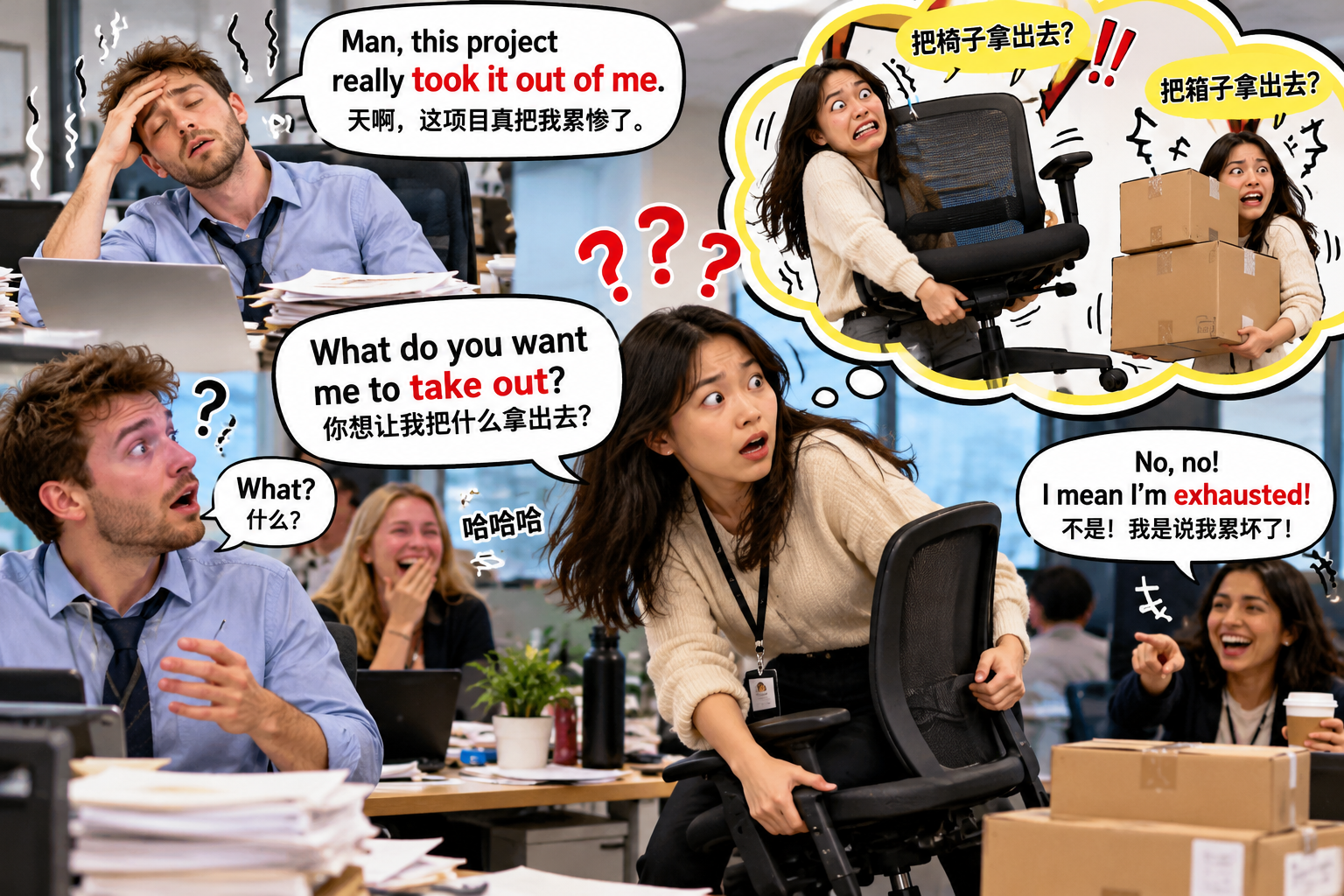 美剧说英语:Take it out of - 加拿大同事说“take it out of me”,我差点把办公室的椅子搬出去……