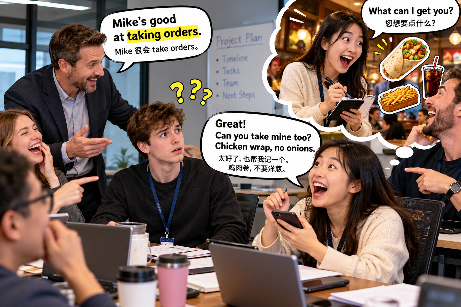 美剧说英语:take order - 加拿大办公室里,同事说“take orders”,我默默掏出了手机准备记菜单