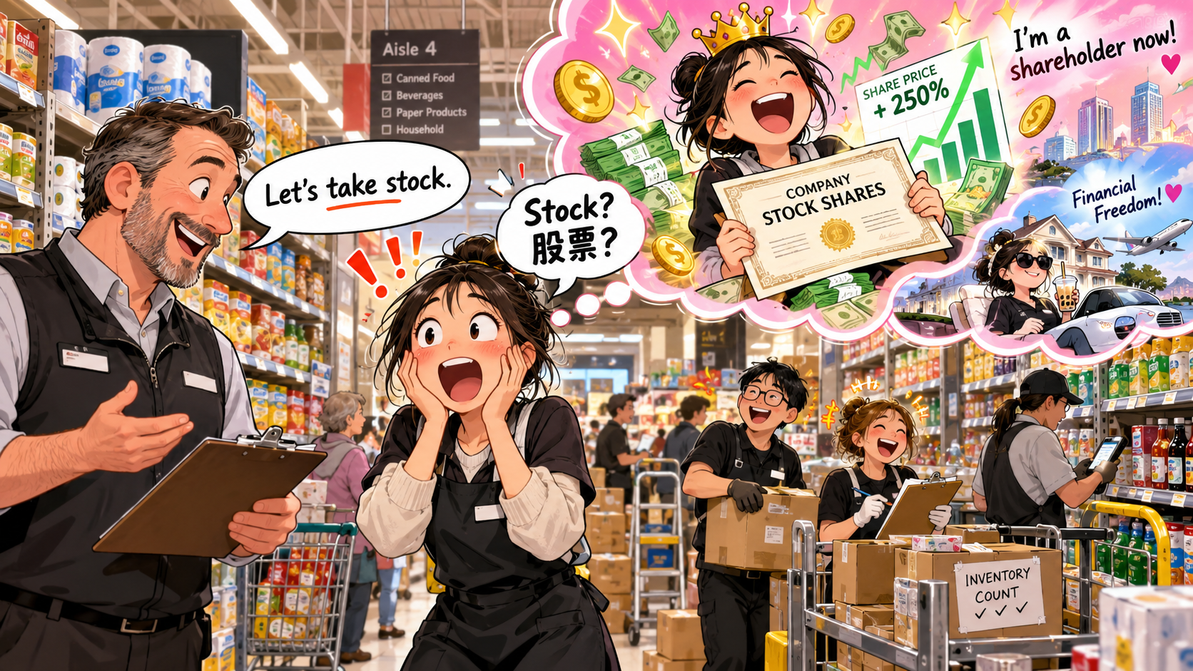 美剧说英语:take stock - 加拿大超市经理说“take stock”,我还以为公司要给我发股票……