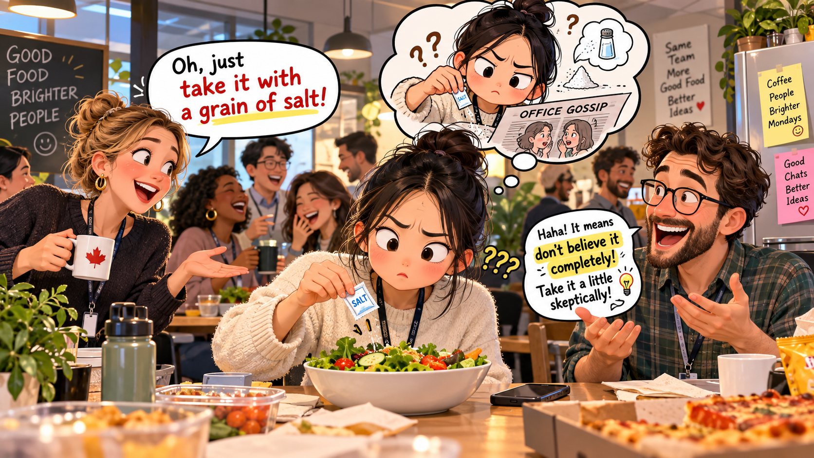 美剧学英语：take with a grain of salt - 加拿大同事说“take it with a grain of salt”，我真的去厨房找盐了……