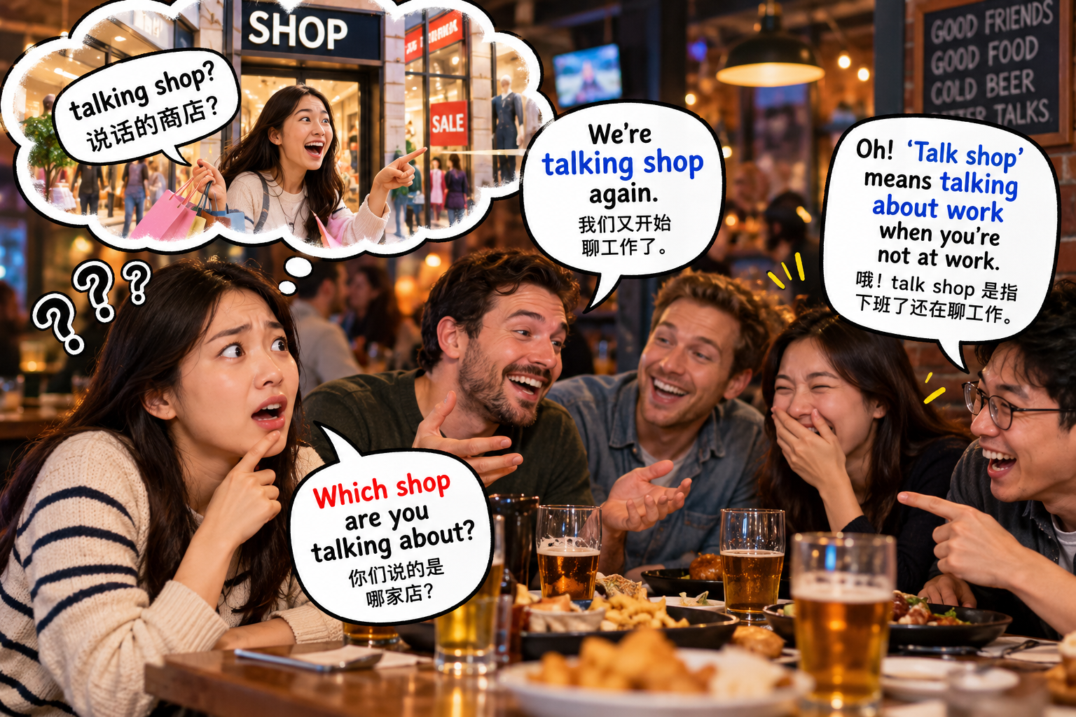 美剧学英语：talking shop - 加拿大同事说“talking shop”，我还以为他们要去逛店……