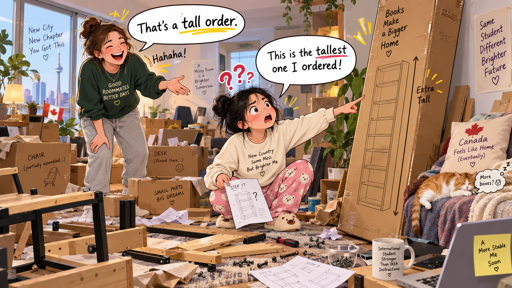 美剧学英语:tall order - 加拿大搬家那天,室友说“That’s a tall order”,我低头找了半天:哪一单比较高?