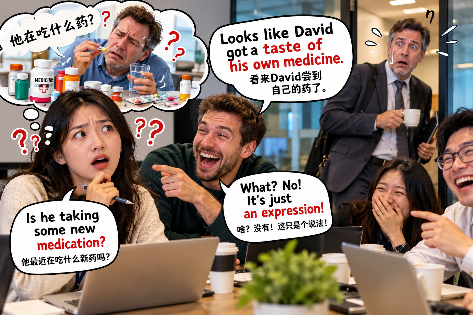 美剧说英语:taste of own medicine - 加拿大办公室里,同事说老板该“尝尝自己的药”,我差点问他药在哪买……