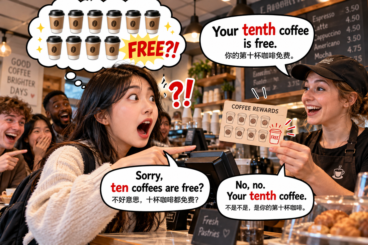 美剧说英语：tenth - 加拿大咖啡店说“tenth coffee free”，我差点以为十杯都不要钱