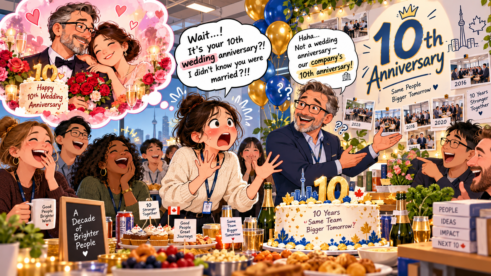 美剧学英语:tenth anniversary - 加拿大公司说“tenth anniversary”,我居然问老板:你们结婚十年了?