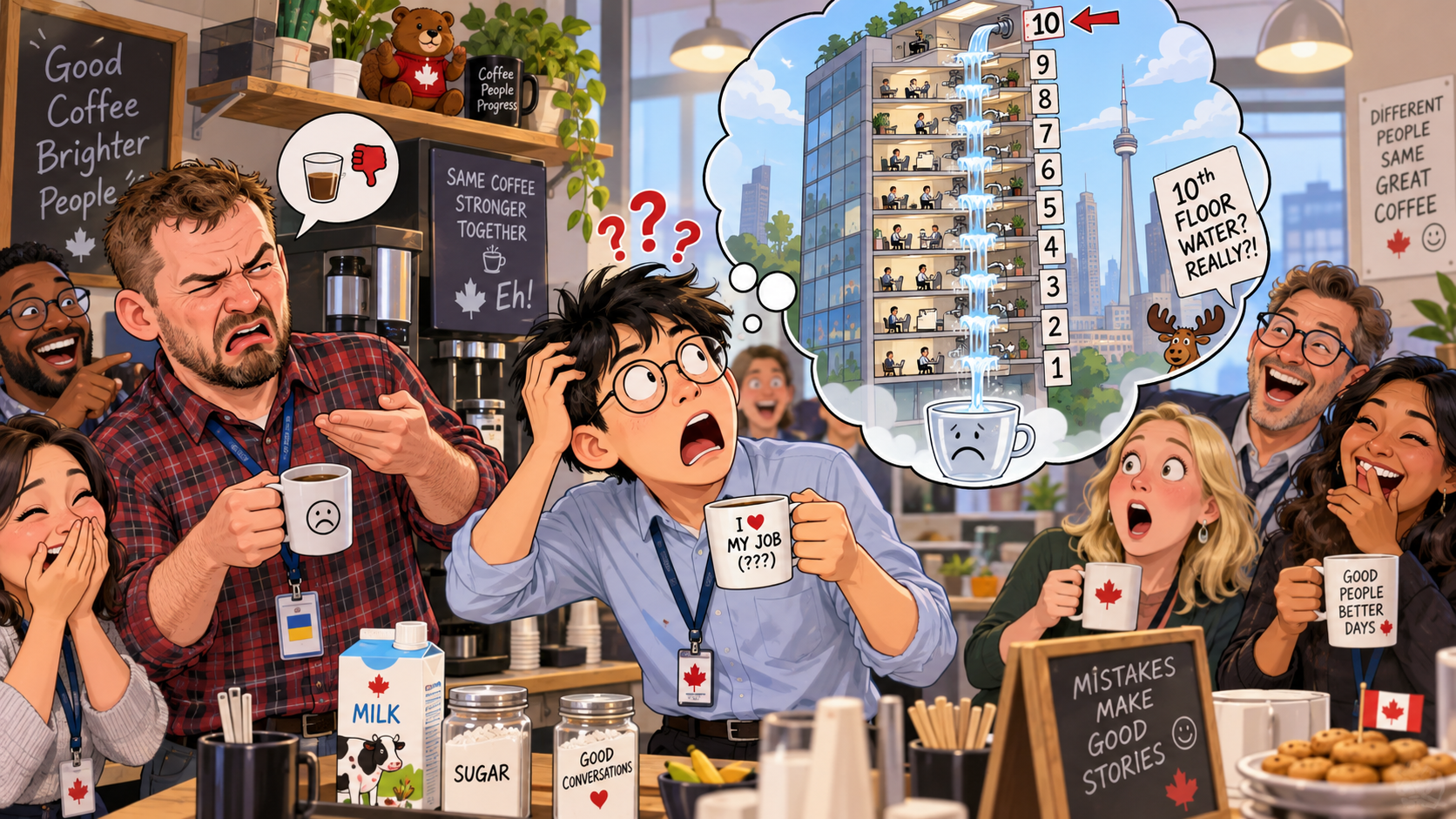 美剧学英语:tenth water - 加拿大办公室咖啡间:同事说“tenth water”,我端着杯子开始找第十层……