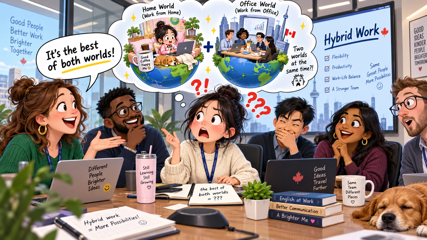 美剧学英语：the best of both worlds - 加拿大办公室聊Hybrid，我差点以为同事在说“两个世界”