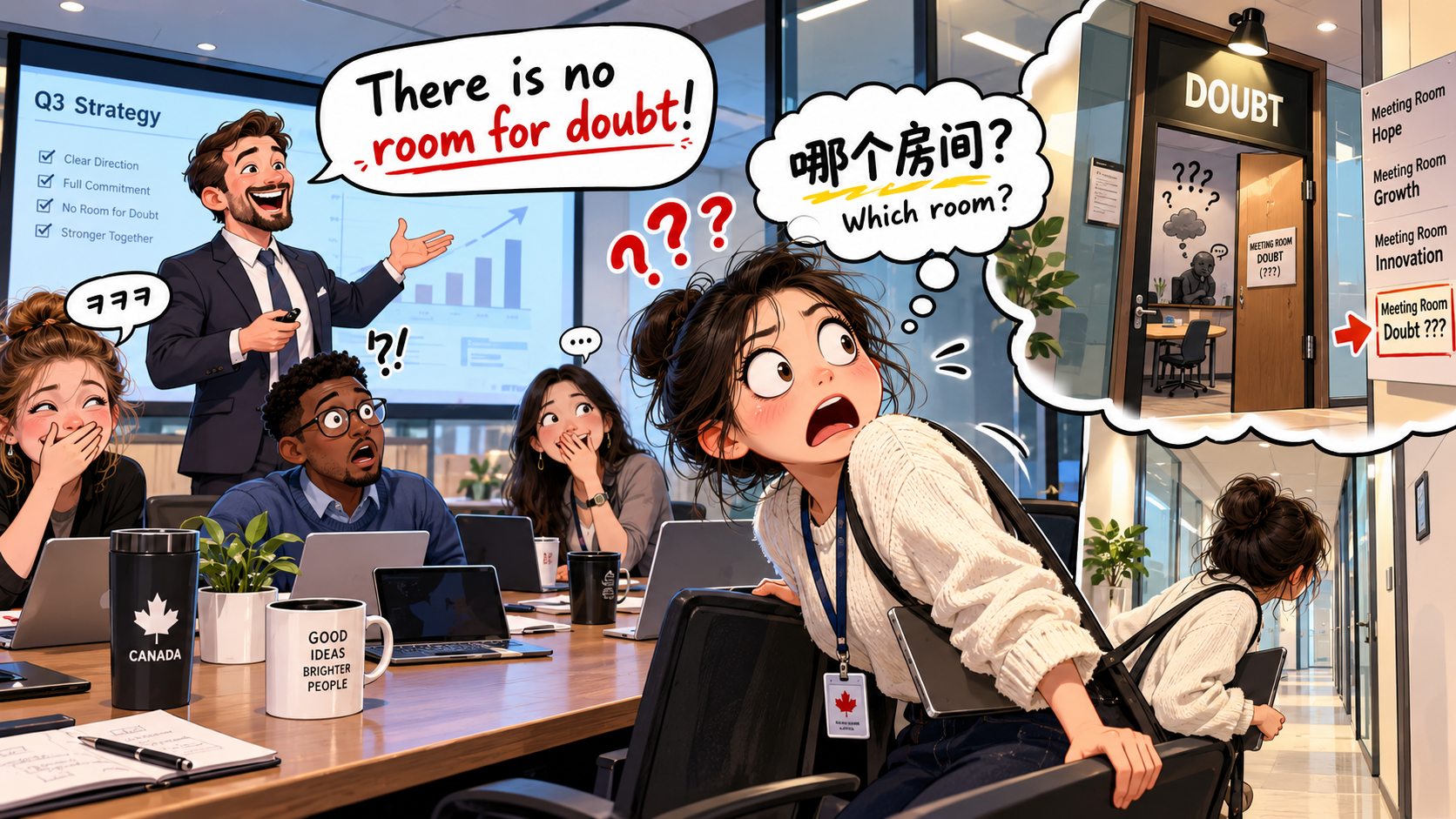 美剧学英语：there is no room for doubt - 加拿大开会时同事说“there is no room for doubt”，我真的开始找房间了……