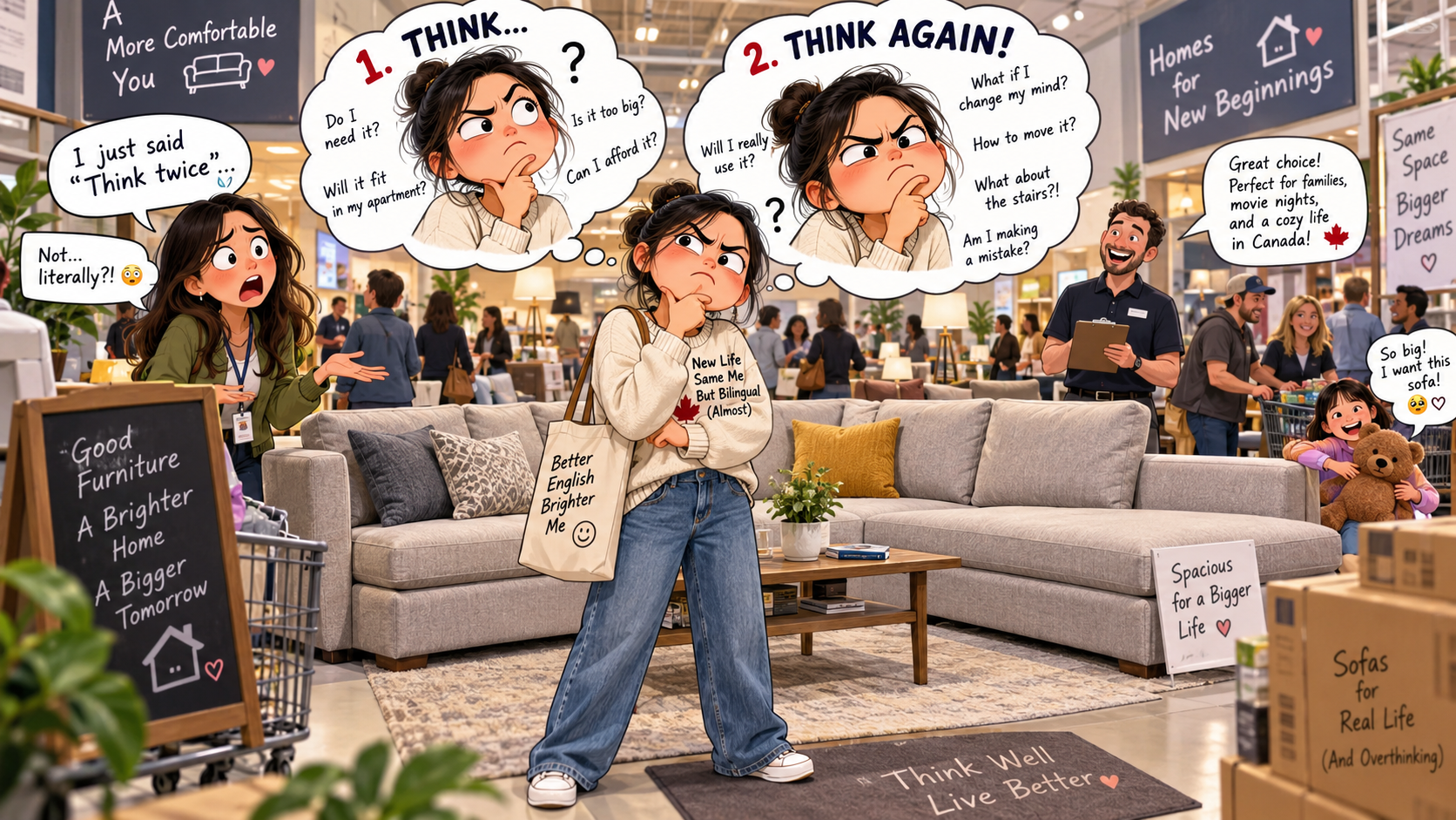 美剧学英语：think twice - 加拿大IKEA买沙发，同事让我“think twice”，我真的站在那里想了两遍……