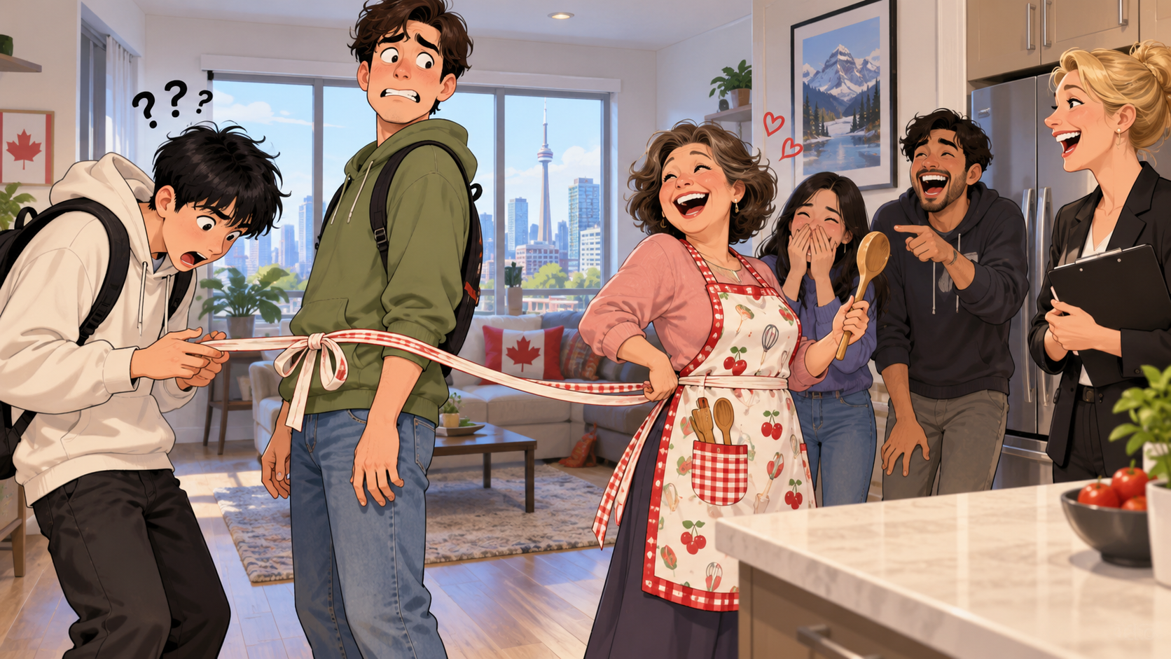 美剧学英语:tied to someone's apron strings - 加拿大租房看房:室友说他还系在妈妈的围裙绳上,我居然低头找绳子