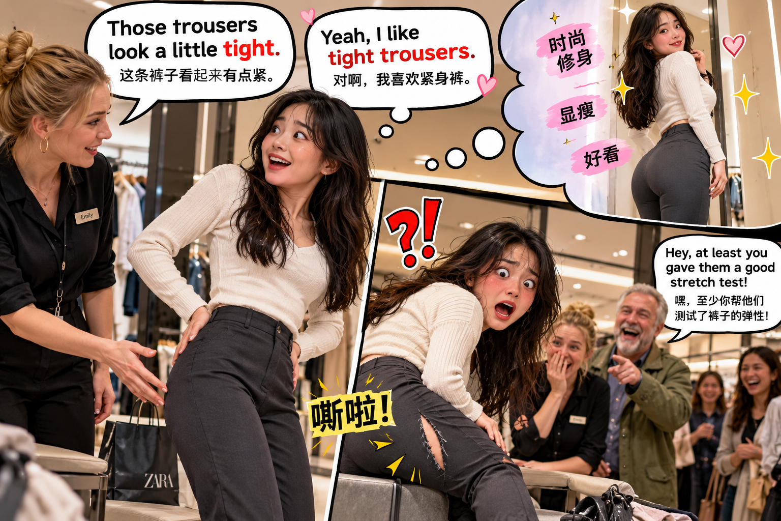 美剧说英语:tight trousers - 加拿大商场试裤子,店员说“tight trousers”,我却以为她在嫌我胖……