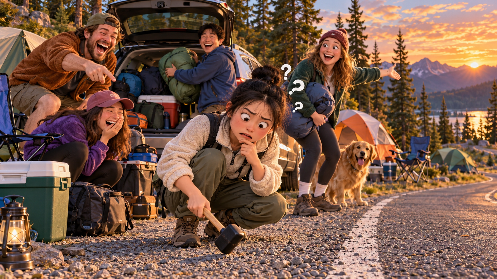 美剧学英语：to hit the road - 加拿大露营收帐篷时，朋友说“hit the road”，我低头看了一眼手里的锤子……