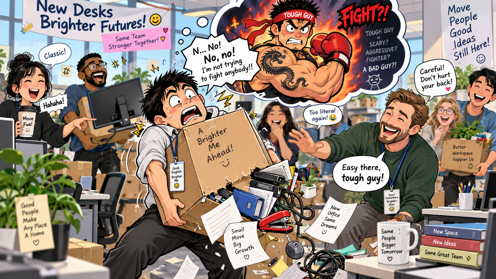 美剧学英语：tough guy - 加拿大办公室搬箱子，同事叫我“tough guy”，我赶紧解释：我没想跟谁打架