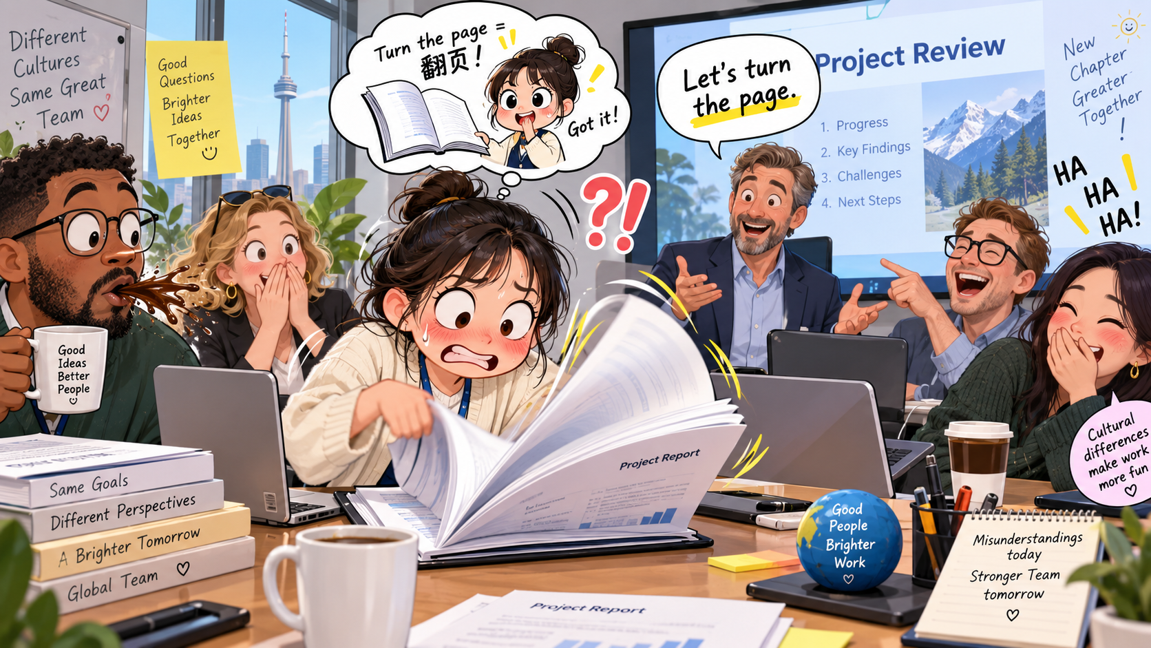 美剧学英语：turn the page - 加拿大办公室开会，同事说“turn the page”，我真的把报告翻了一页……