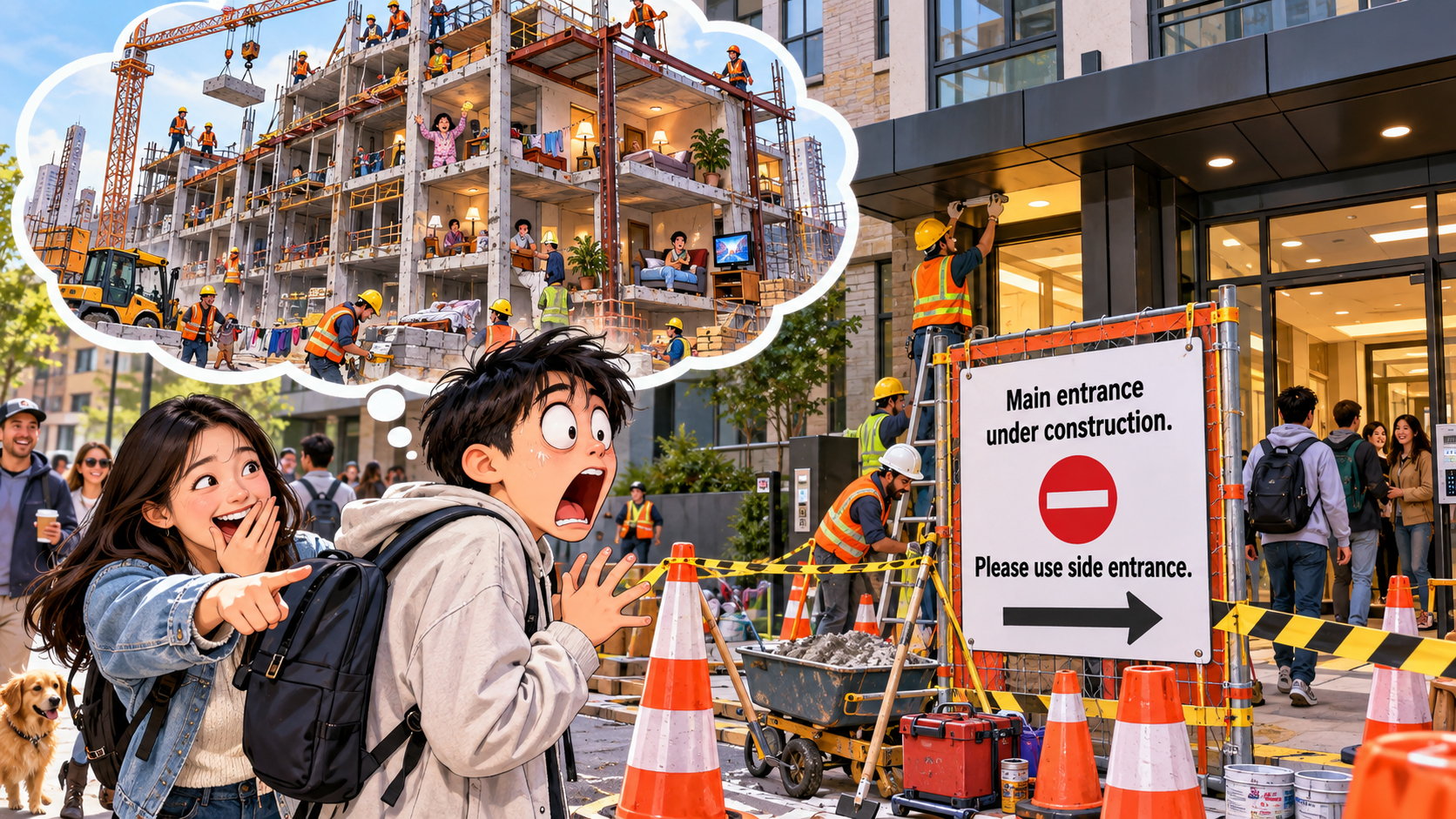 美剧学英语:under construction - 加拿大公寓门口写着“under construction”,我还以为房子没盖完……