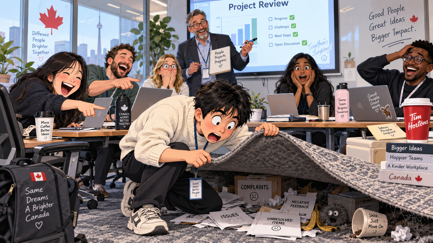 美剧学英语:under the rug - 加拿大办公室开会,同事说“under the rug”,我真的低头找地毯了……