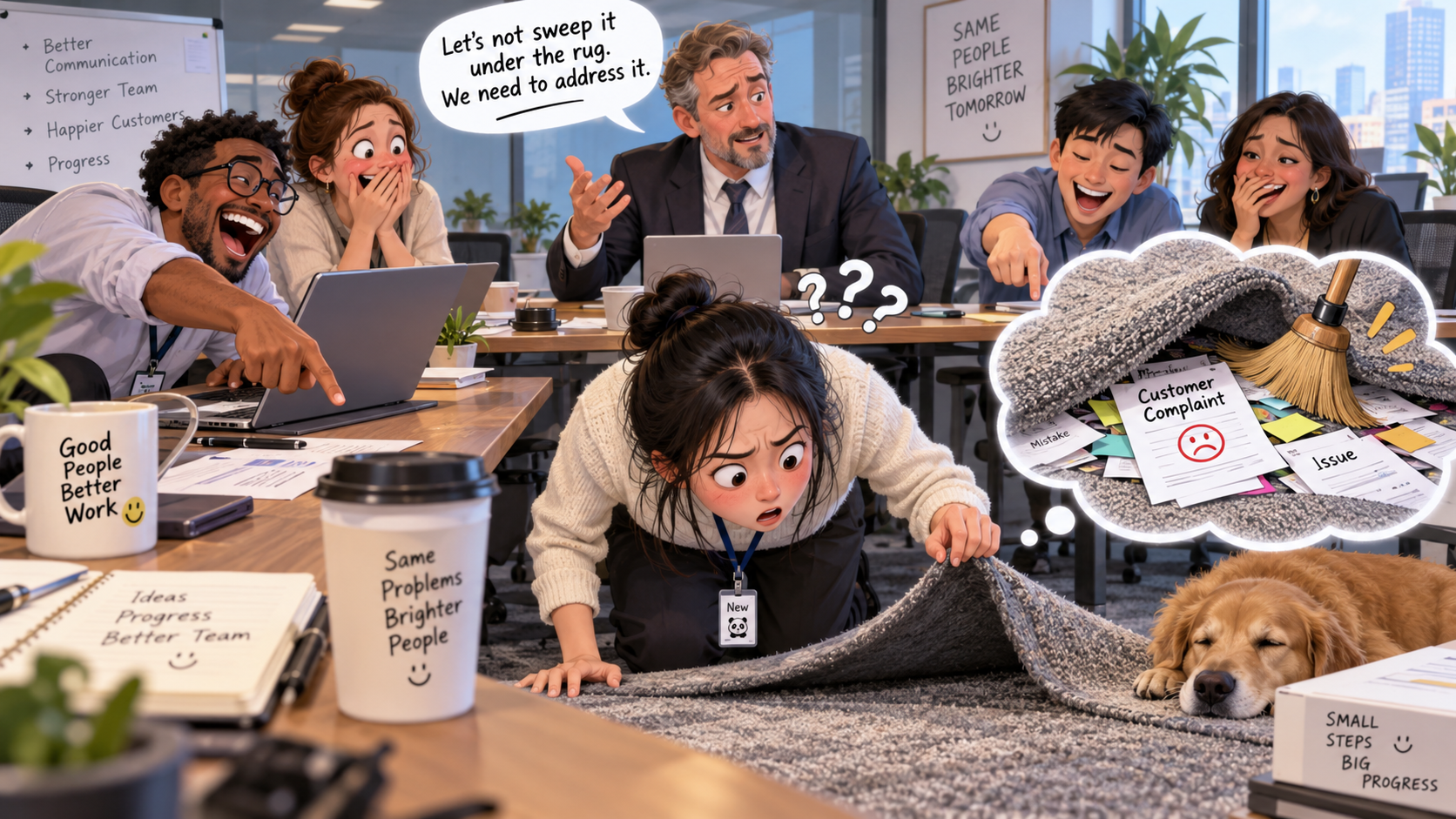 美剧学英语:under the rug - 加拿大办公室里,同事说把问题“under the rug”,我真的低头找地毯了……