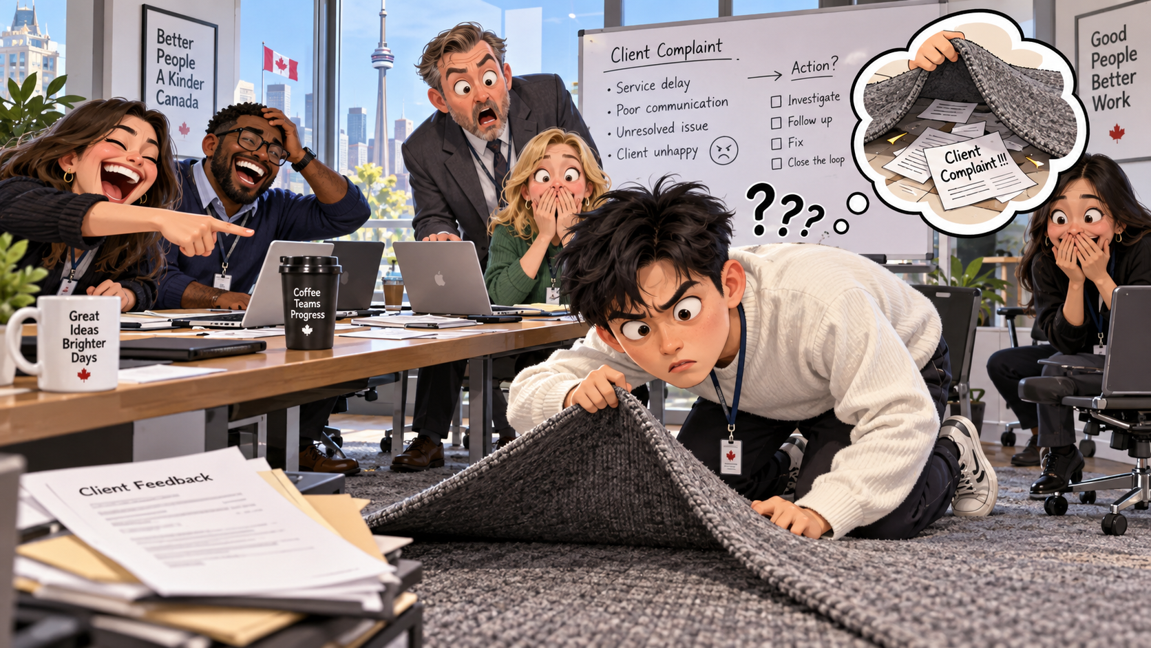 美剧学英语：under the rug - 加拿大办公室说“under the rug”，我真的低头看了一眼地毯下面