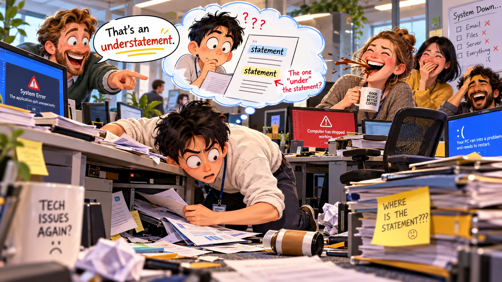美剧学英语:understatement - 加拿大同事说“That’s an understatement”,我低头找了半天:哪句话写在下面?