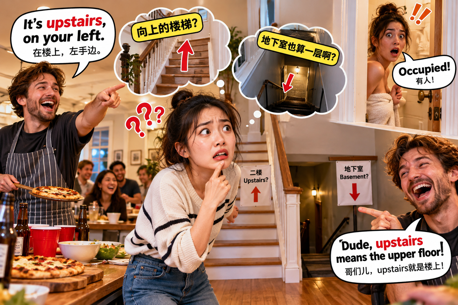 美剧说英语:up stairs - 加拿大朋友说“upstairs”,我站在楼梯口研究了半天:到底哪边才是Up?