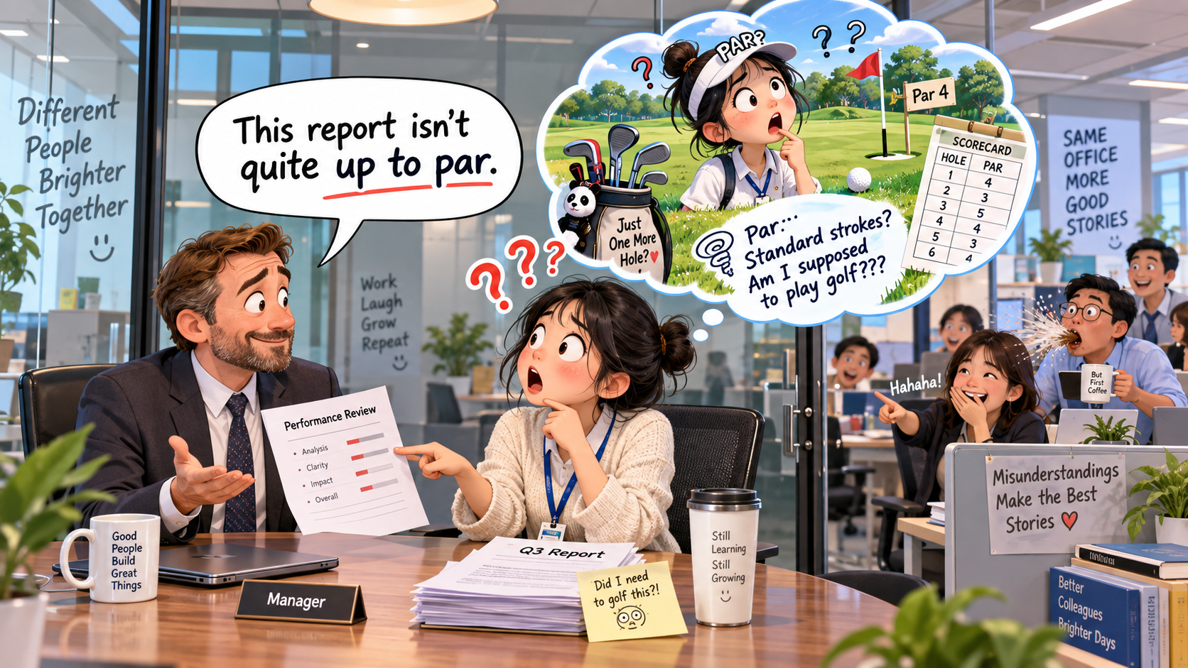 美剧学英语:up to par - 加拿大办公室绩效谈话:老板说我的工作“not up to par”,我以为他在聊高尔夫……