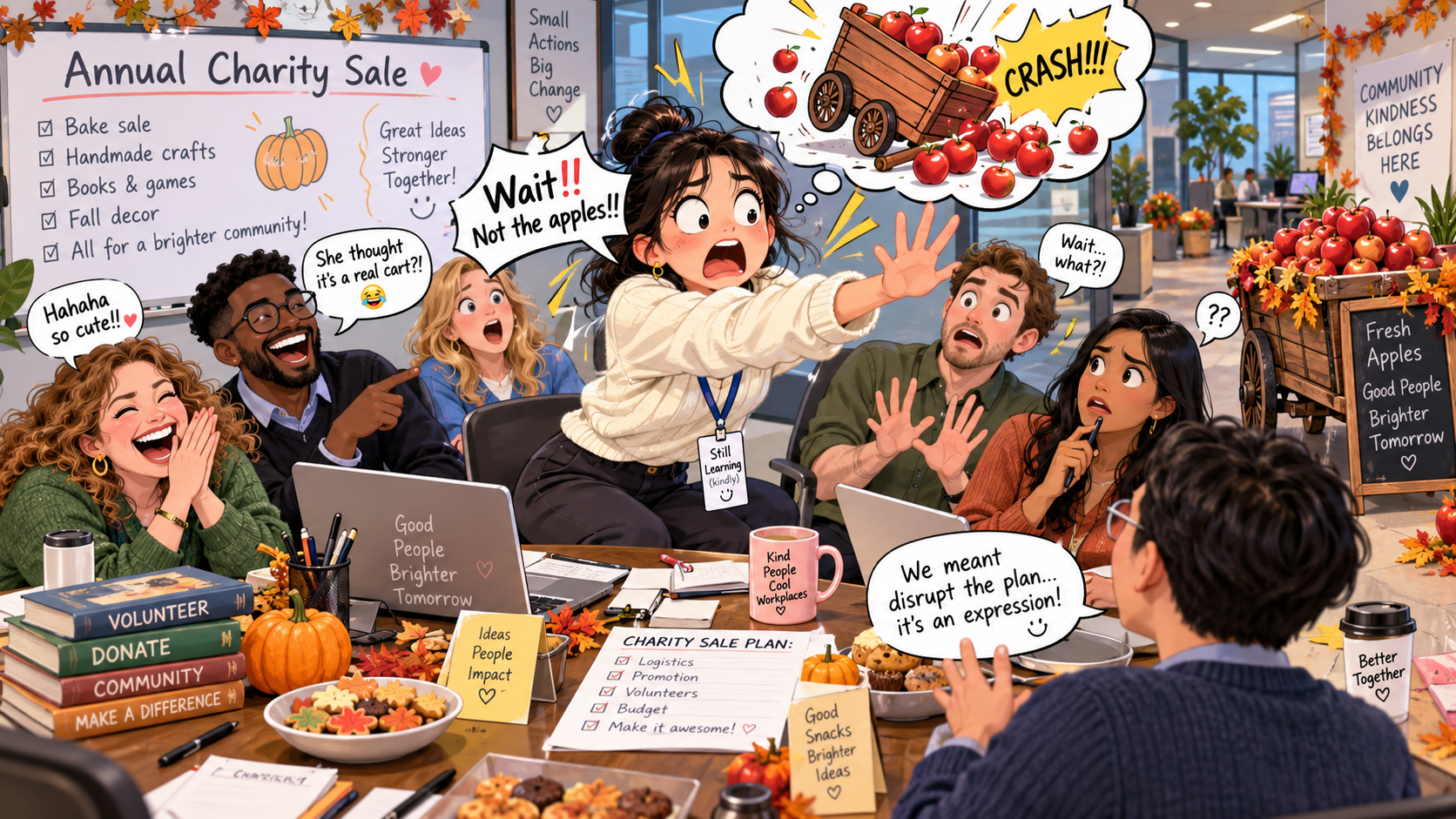 美剧学英语：upset the applecart - 加拿大办公室开活动，同事说“别打翻苹果车”，我真跑去扶车了……