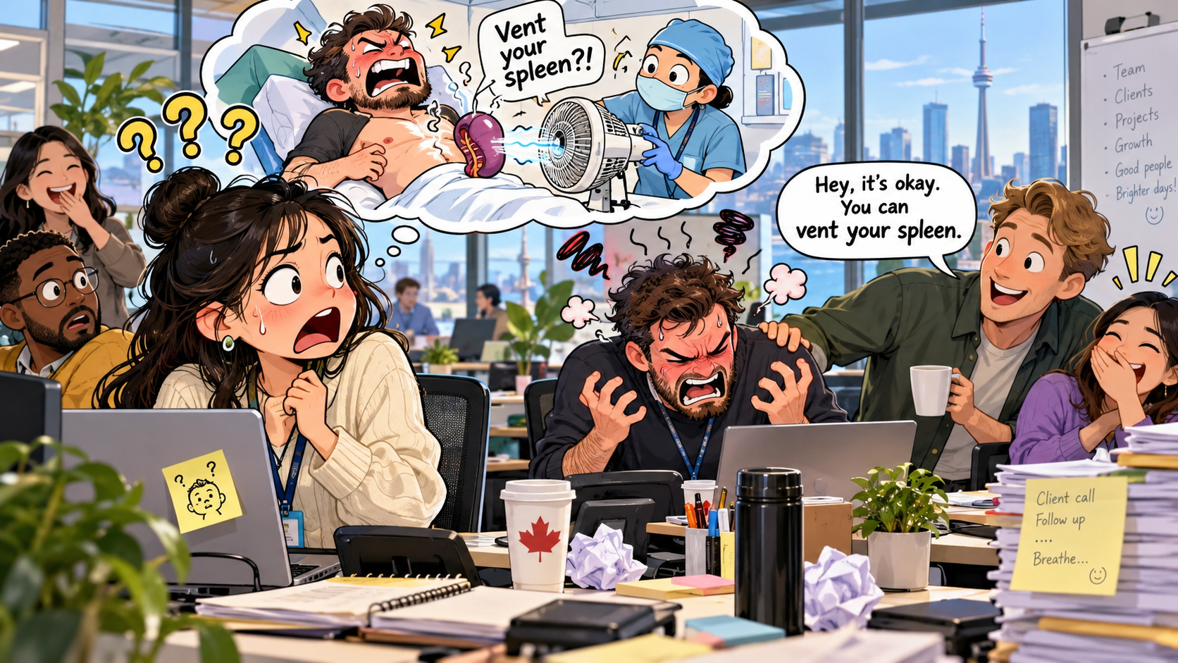 美剧说英语:vent your spleen - 加拿大办公室里同事让我“vent your spleen”,我差点问他要不要去医院