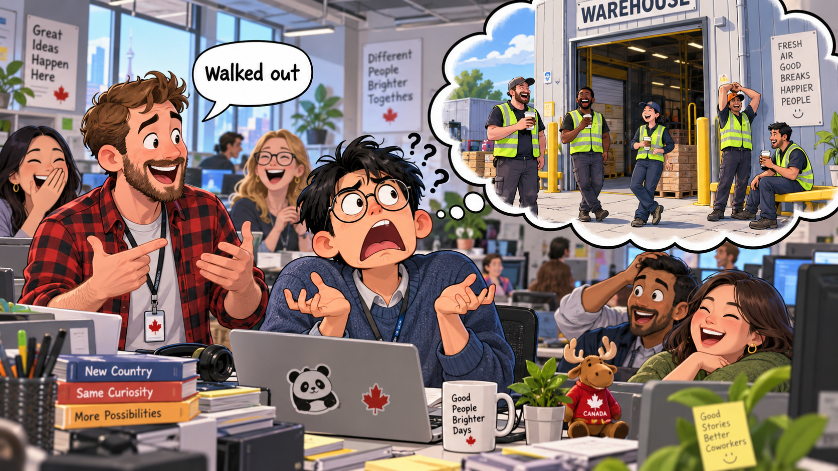 美剧学英语：walk out - 加拿大办公室里，同事说“大家walked out了”，我跑到门口找人……