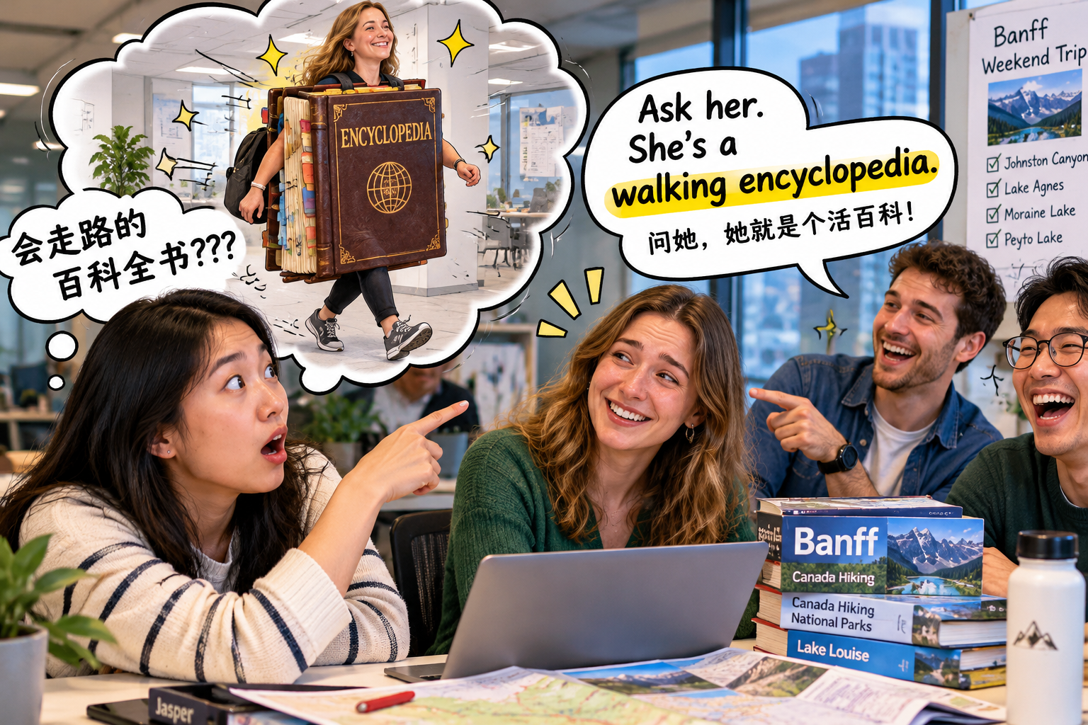 美剧学英语:walking encyclopedia - 加拿大办公室同事说她是“walking encyclopedia”,我真以为在说她走路像一本书……